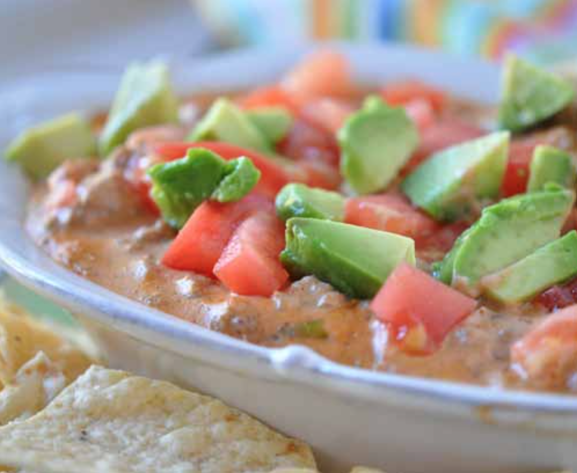 easy party appetizer recipes Taco Dip cheesy meat dip