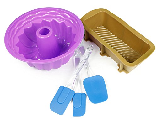 Elbee Deluxe Silicone Baking Set with a Purple Bundt Cake Pan
