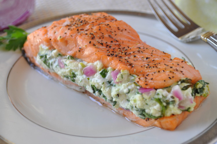 Salmon with Spinach Feta Stuffing | Healthy Thanksgiving Recipes | Homemade Recipes