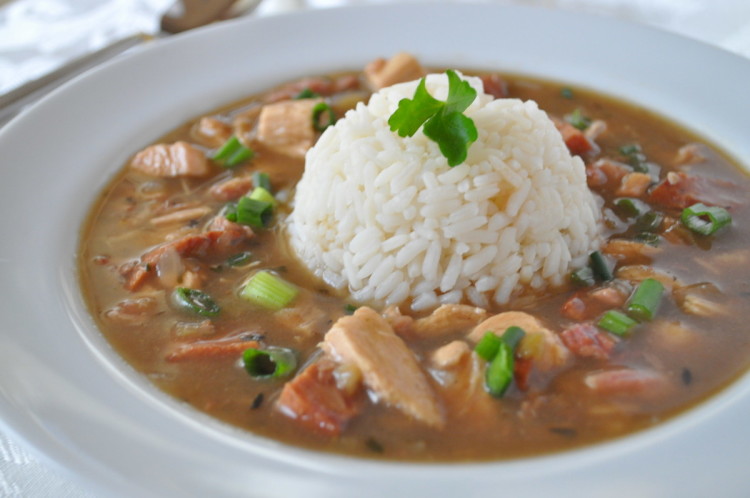 Louisiana Cajun gumb oeasy chicken and sausage gumbo with healthy roux recipe