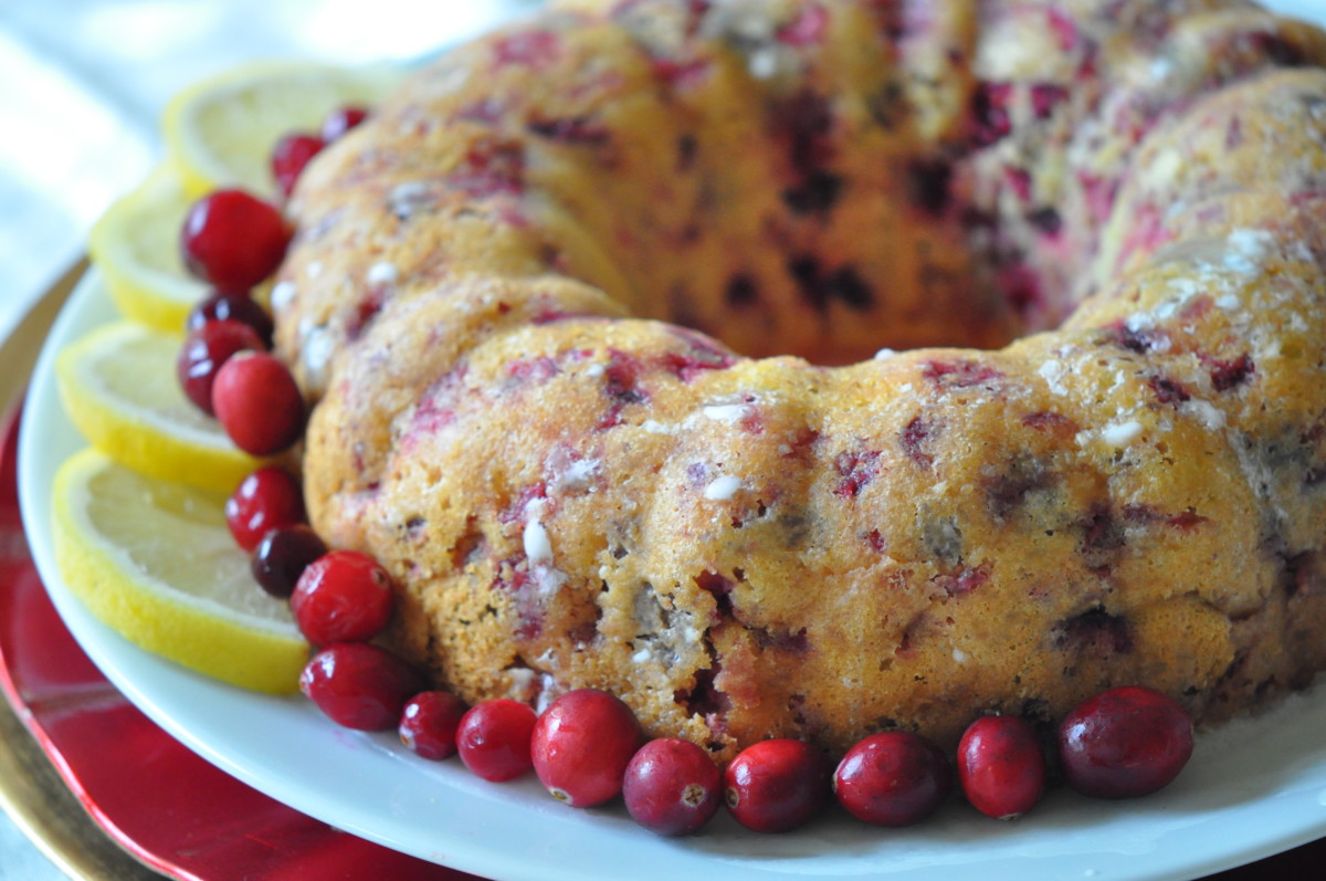 fresh cranberry recipes for Lemon Cranberry Bundt Cake and easy cranberry muffins
