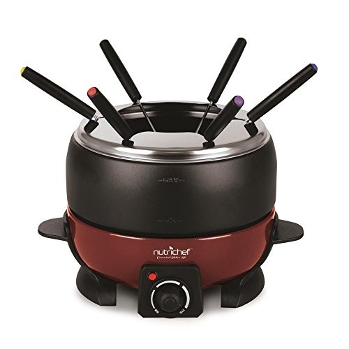 NutriChef Countertop Fondue Pot, Electric Fondue Set ,Warmer with 6 Forks - Black