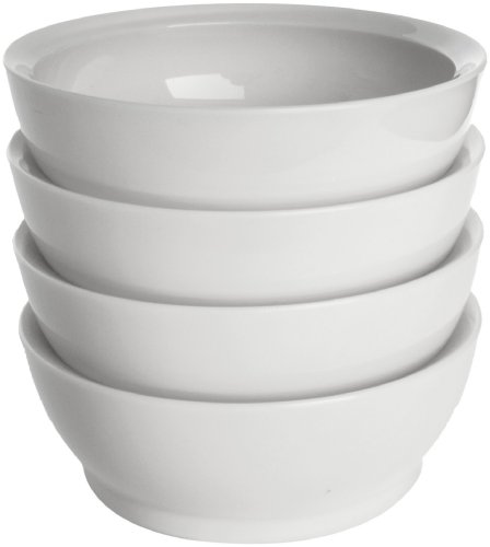 CaliBowl Non-Spill 28-Ounce Low Profile Bowl with Non-Slip Base, Set of 4, White