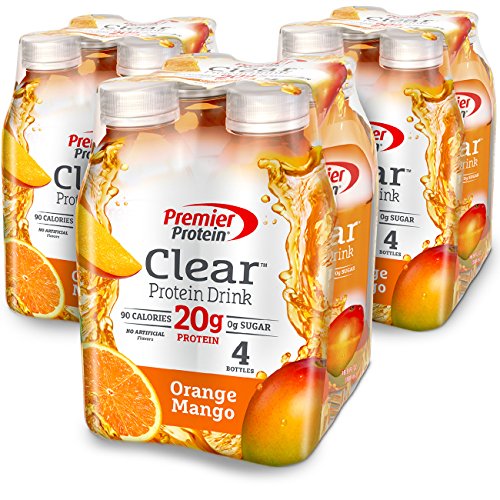 Premier Protein Clear Protein Drink, Orange Mango, 16.9 fl oz Bottle, (12 Count)