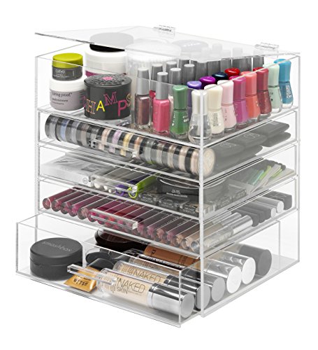 Whitmor 5 Tier Extra-Large Cosmetic Organizer and Jewelry Storage Display Case - Easy Clean Acrylic