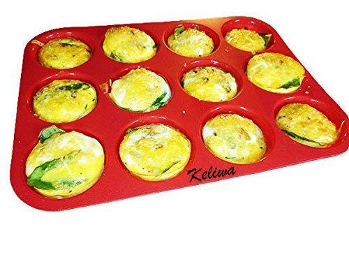 Keliwa 12 Cup Silicone Muffin - Cupcake Baking Pan / Non - Stick Silicone Mold / Oven - Microwave