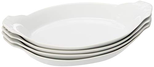HIC Oval Au Gratin Baking Dishes, Fine White Porcelain, 10-Inch, Set of 4