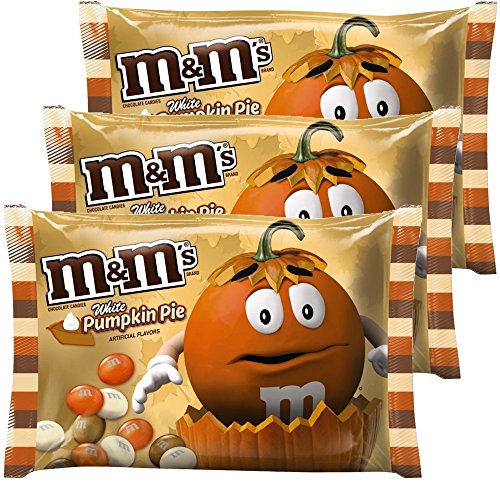 M&Ms Milk Chocolate Candies White Pumpkin Pie Artificial Flavor 8.0 Oz Bag Pack of 3 | Limited Edition - Autumn, Fall & Winter Themed Candy