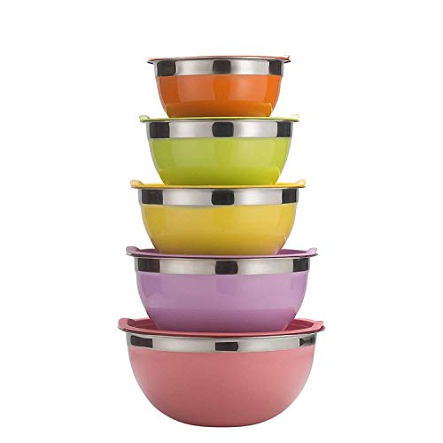 Stainless Steel Bowl Set Colorful Lids