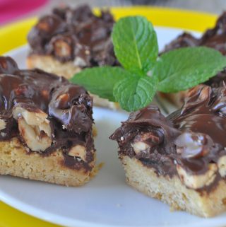 Craving Chocolate Peanut Butter Bars with Yellow Cake Mix and chocolate raisins