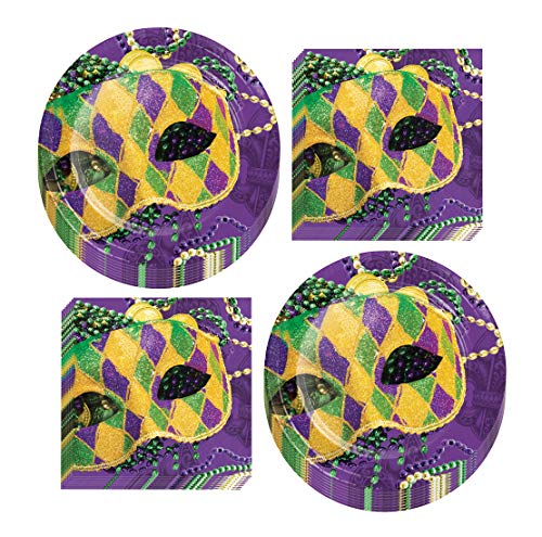 Mardi Gras Decorations - Masks of Mardi Gras Paper Dinner Plates and Luncheon Napkins (Serves 16)