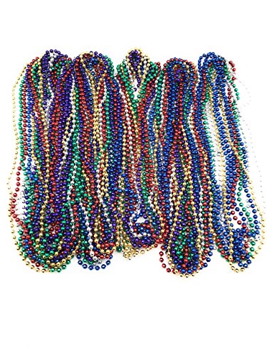 Oojami 144 Pieces 33 inch 07mm Metallic Multi Colors Mardi Gras Beads Beaded Necklace