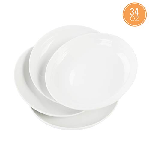 Porcasa White Porcelain Salad Plates, 9 Inch, 34 Ounce, 4-Piece
