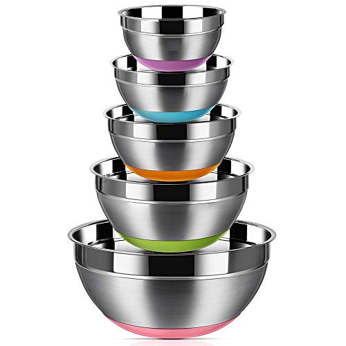 Stainless Steel Mixing (Set of 5) No Slip Silicone Bottom Nesting Bowls