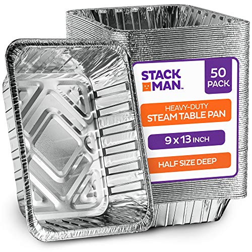 Heavy Duty 9 x 13 Aluminum Foil Pans [50 Pack] Half Size Deep