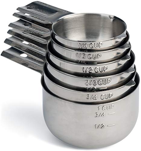 Stainless Steel Measuring Cups Set - 6 Piece Stackable Set with Spout
