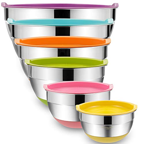 Mixing Bowls with Airtight Lids, 6 piece Stainless Steel Metal Bowls