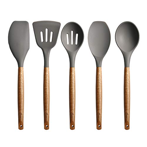 Non-Stick Silicone Cooking Utensils Set with Acacia Wood Handle