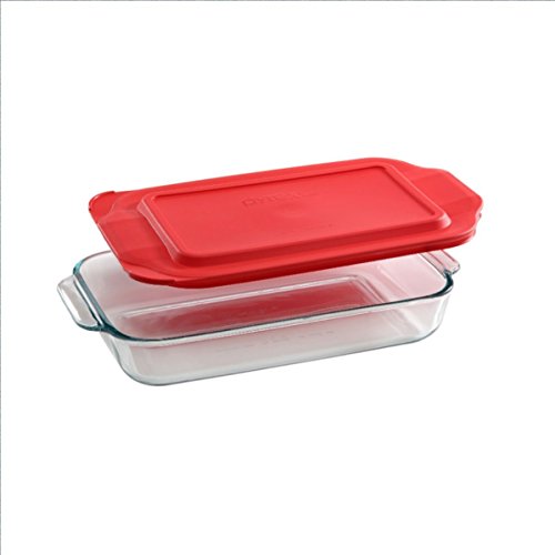 2 Quart Glass Oblong Baking Dish with Plastic Lid - 7 inch x 11 Inch